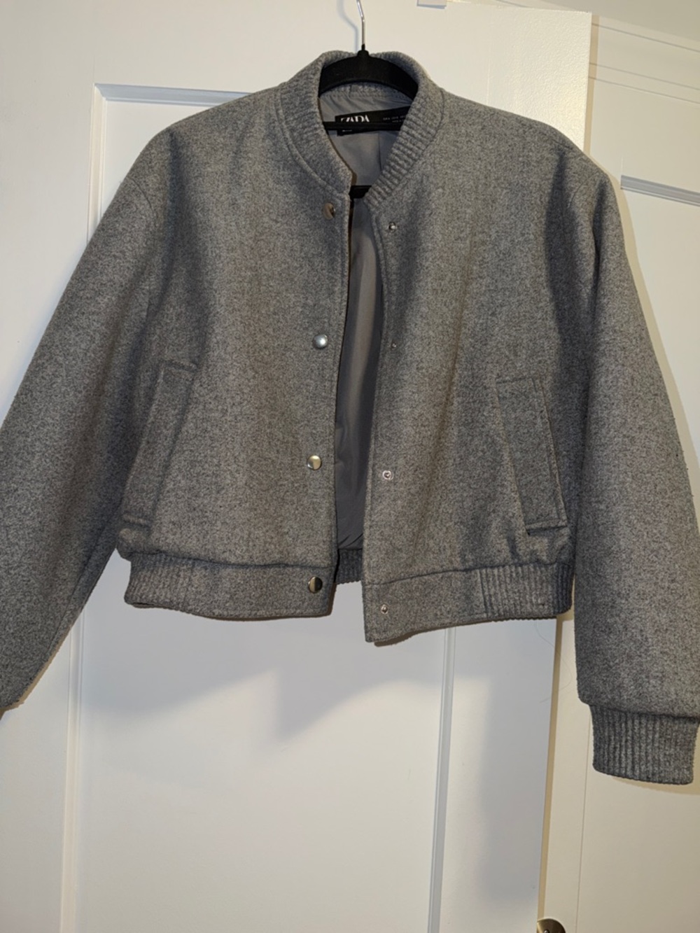 Zara Women's Gray Wool-Blend Bomber Jacket